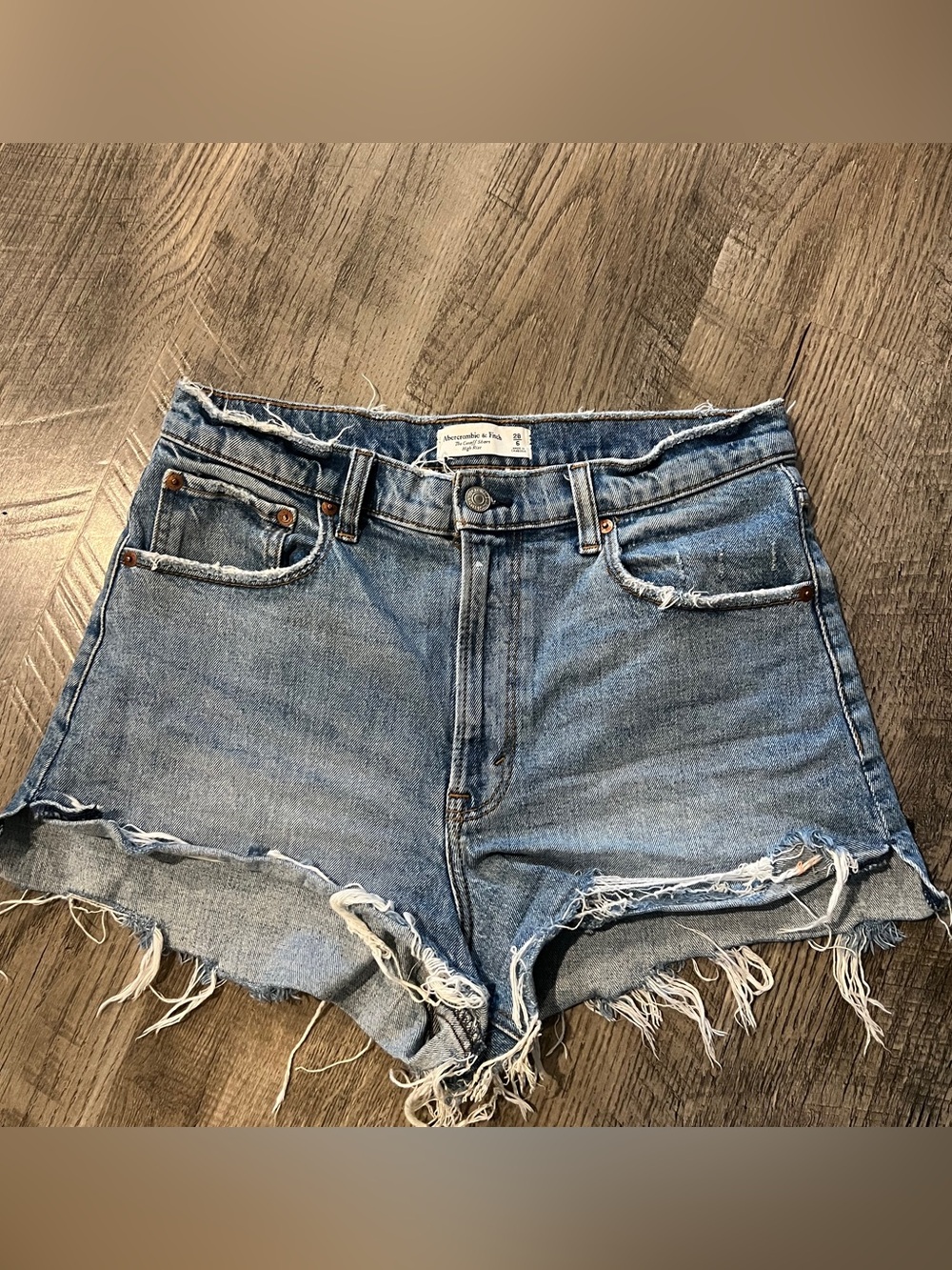 Abercrombie & Fitch Light Blue Frayed High-Rise Denim Shorts